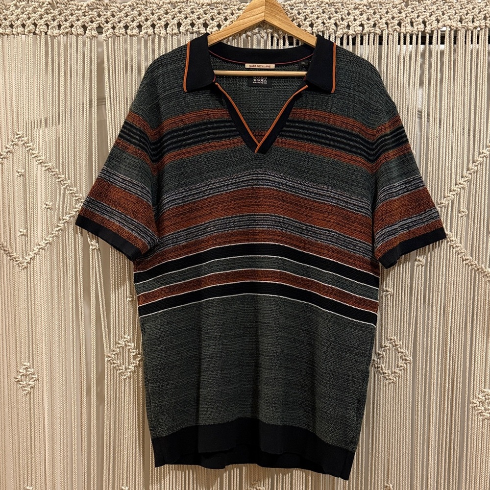 Scotch & Soda Men’s Striped Knit Polo T-Shirt